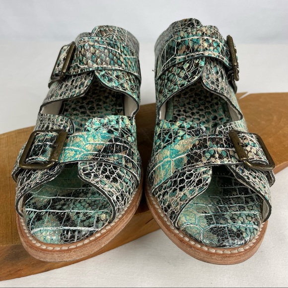 Freebird by Steven Caprice Heeled Leather Sandals Turquoise Multi Snake Size 10 - Picture 3 of 14